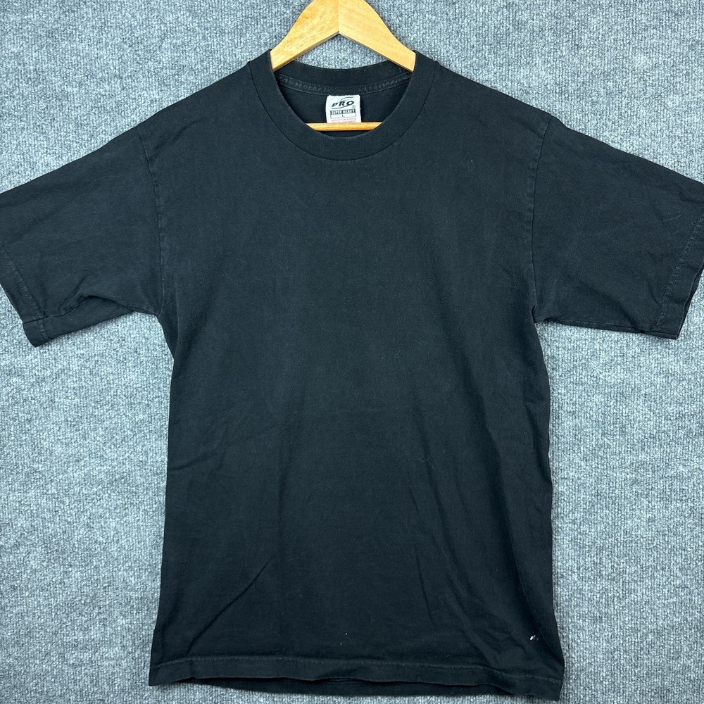 Vintage Pro5 Heavyweight Cotton Blank T-Shirt Large Black Faded